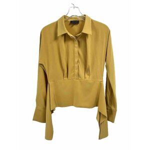 Gracia Yellow Long Sleeve Blouse Collar Sz Small